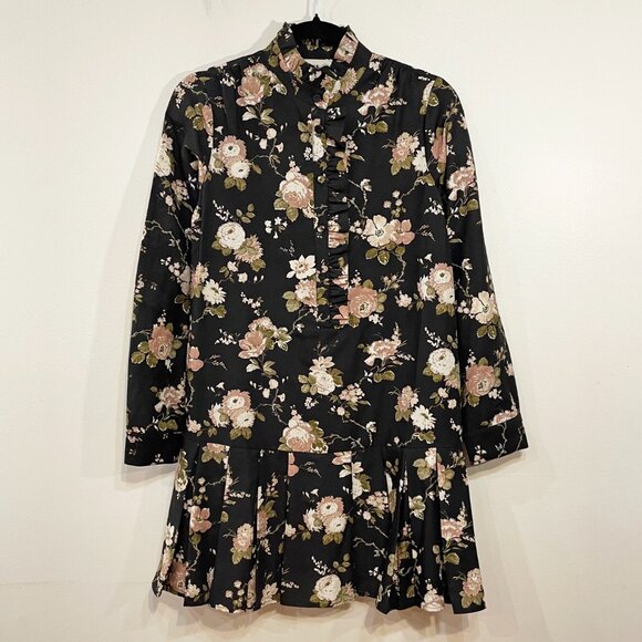New Tuckernuck Tate Linen Blend Floral Mini Shirtdress Midnight Garden XS $228 - Picture 4 of 11